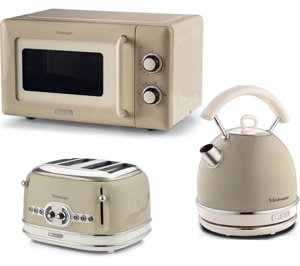 ARIETE Vintage ARPK67 Microwave, Traditional Kettle & 4-Slice Toaster Bundle - Cream