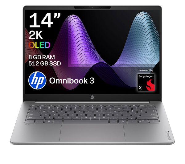 An image of HP HP OmniBook 3 OLED 14" Laptop - Snapdragon X, 512 GB SSD, Silver