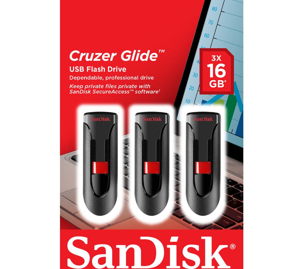 SANDISK  Cruzer Glide USB 2.0 Memory Stick - 16 GB, Pack of 3