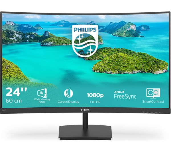 PHILIPS 241E1SCA Full HD 24 Curved VA LCD Monitor - Black
