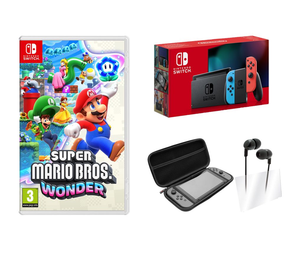 Switch (Red and Blue), Super Mario Bros. Wonder & VS4793 Nintendo Switch Starter Kit Bundle