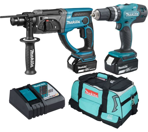 Makita Dlx2025t Combo Rotary Hammer And Drill Set Green Blue Black