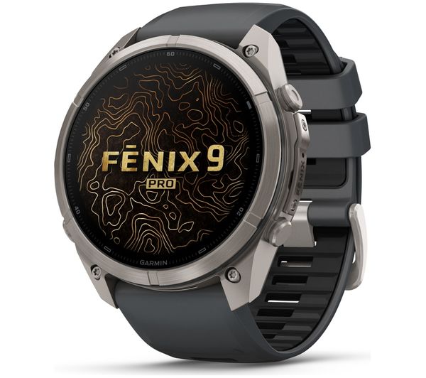 An image of GARMIN fenix 9 Pro Smart Watch - Titanium with Graphite & Black Silicone Band, 51 mm