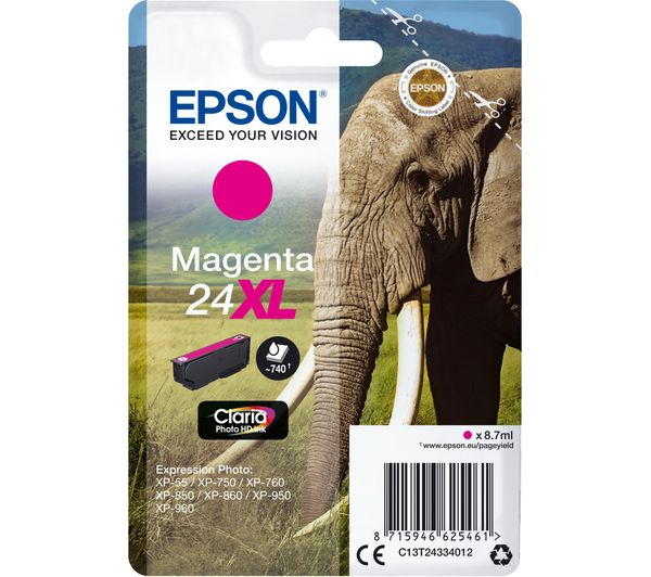 EPSON 24XL Elephant Magenta Ink Cartridge, Magenta