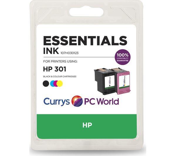 ESSENTIALS HP 301XL Black & Tri-colour Ink Cartridges, Black