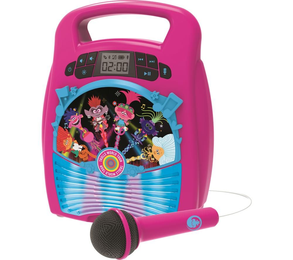 EKIDS Trolls World Tour Bluetooth MP3 Karaoke System - Pink & Blue