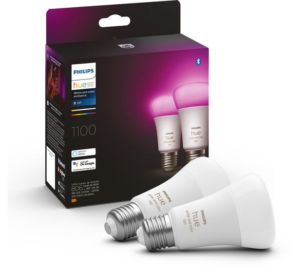 Image of PHILIPS HUE White & Colour Ambiance Smart LED Bulb - E27, 1100 Lumens, Twin Pack