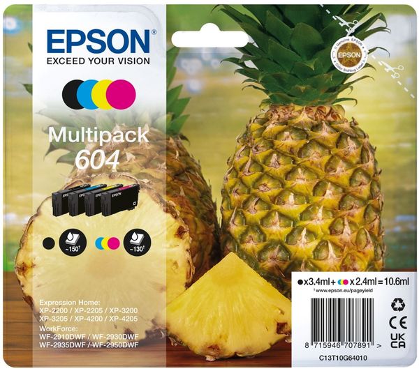 Image of Epson 604 Multipack - 4-pack - black, yellow, cyan, magenta - original - ink cartridge