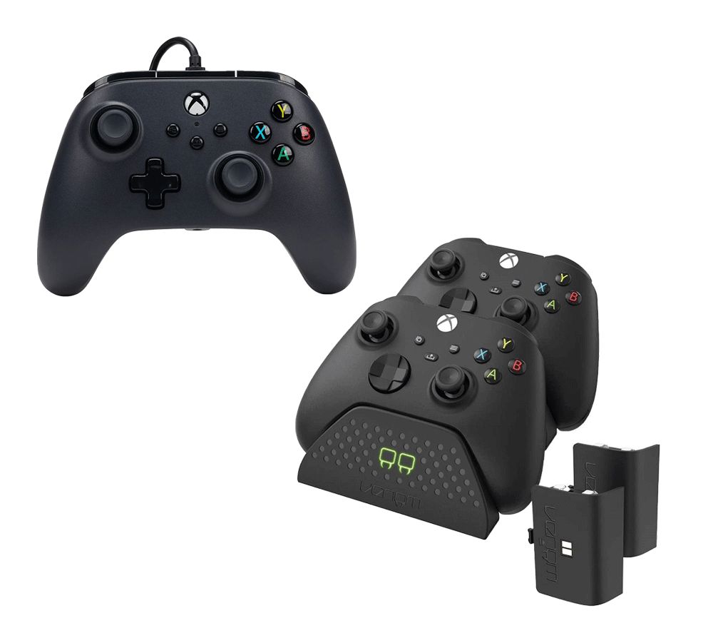 Xbox Series X/S Wired Controller (Black) & VS2881 Xbox Series X/S & Xbox One Twin Docking Station (Black) Bundle