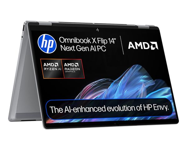 An image of HP OmniBook X Flip NGAI 14" 2 in 1 Refurbished Laptop - AMD Ryzen AI 5, 512 GB SSD, Meteor Silver (Very Good Condition)