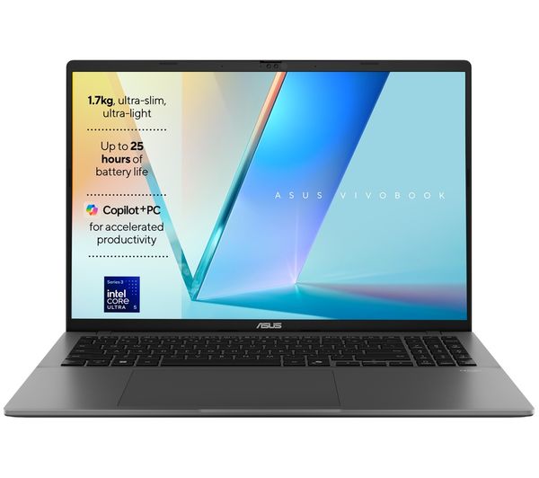 An image of ASUS Vivobook S16 OLED 16" Laptop, Copilot+ PC - Intel® Core™ Ultra 5, 512 GB SSD, Matte Grey