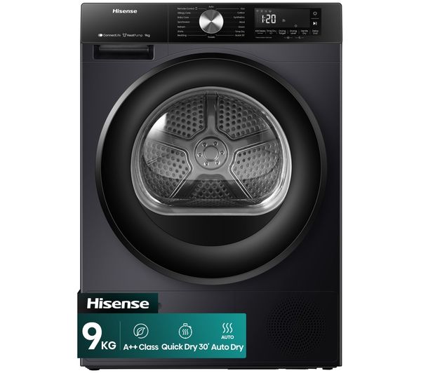 An image of HISENSE 3S Series DH3S902BBCC WiFi-enabled 9 kg Heat Pump Tumble Dryer - Black