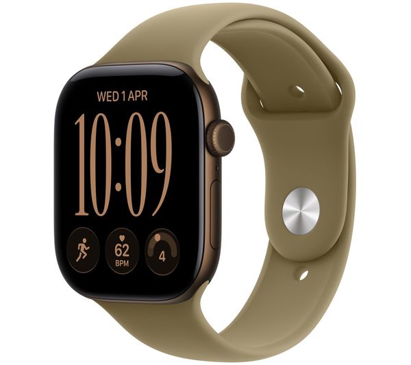 An image of APPLE Watch Series 12 - 46 mm Dark Bronze Aluminium Case with Olive Sport Band, M/L