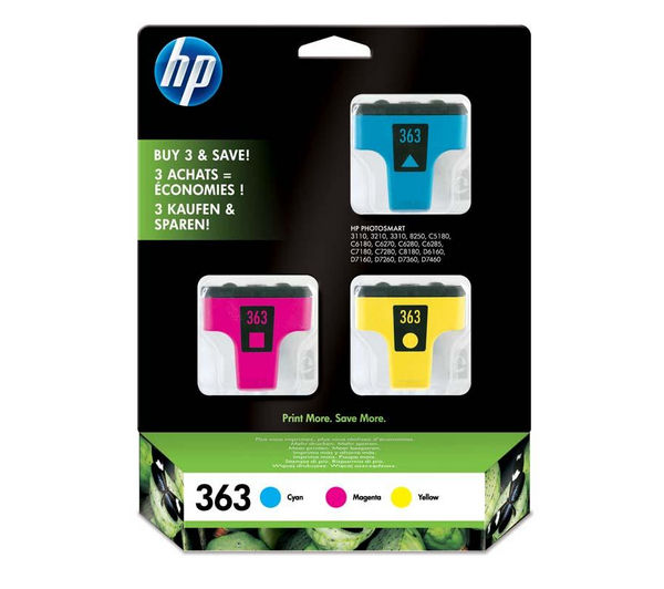 HP 363 Cyan, Magenta & Yellow Ink Cartridges - Multipack, Cyan