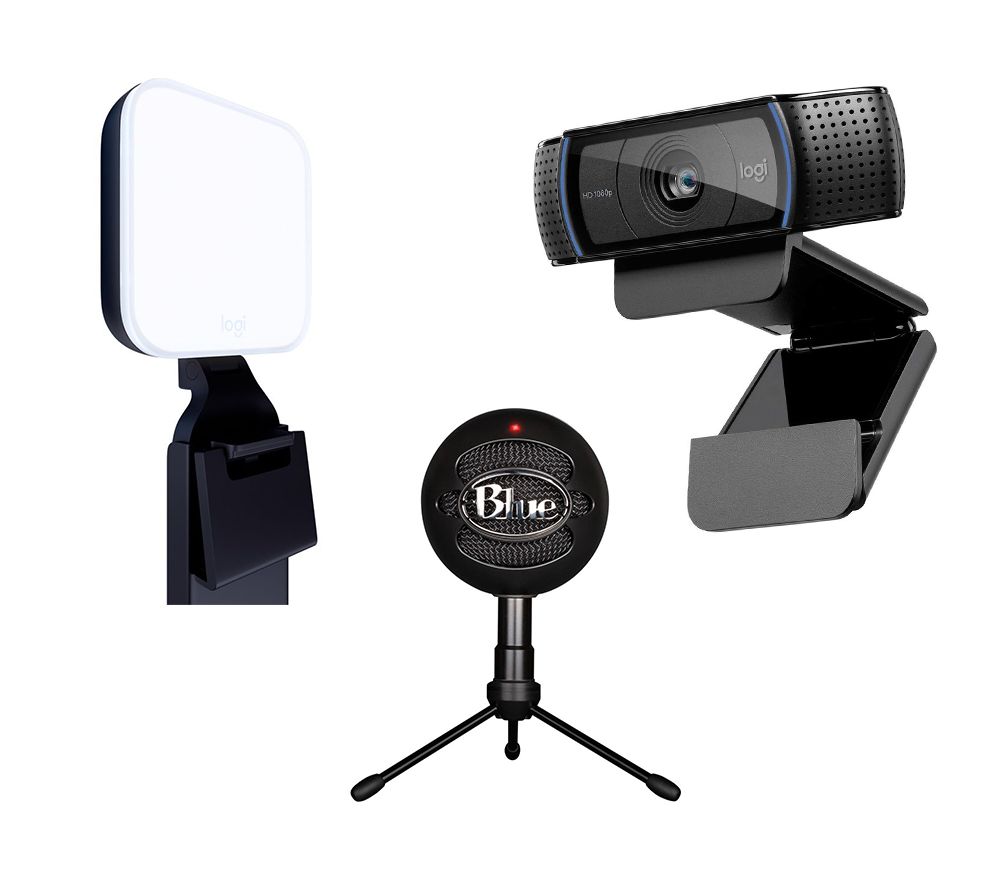 Pro C920 Full HD Webcam, Snowball iCE USB Streaming Microphone & Litra Glow Streaming Light Bundle