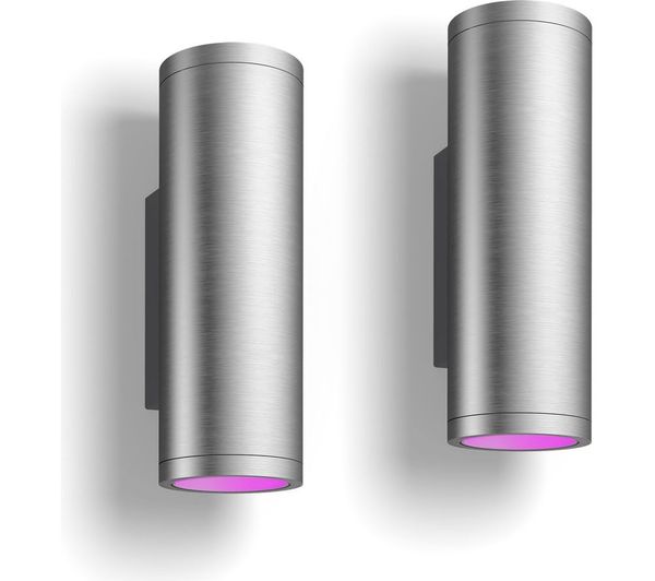 PHILIPS HUE Appear White & Colour Ambiance Smart Outdoor LED Wall Light - Inox, Twin Pack