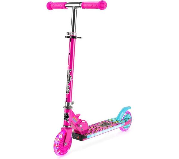 Xootz Wild Rider Leopard Led Kids Kick Scooter Pink