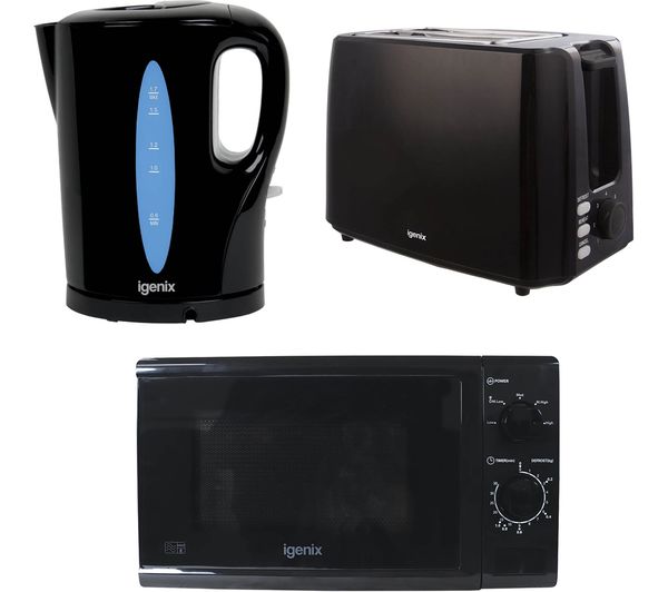 Igenix Igpk34 2 Slice Toaster Jug Kettle Solo Microwave Bundle Black
