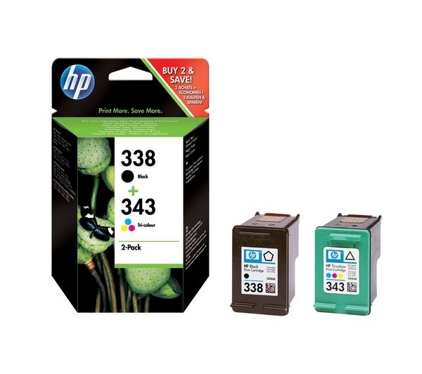HP 338/343 Tri-colour & Black Ink Cartridges - Twin Pack, Black