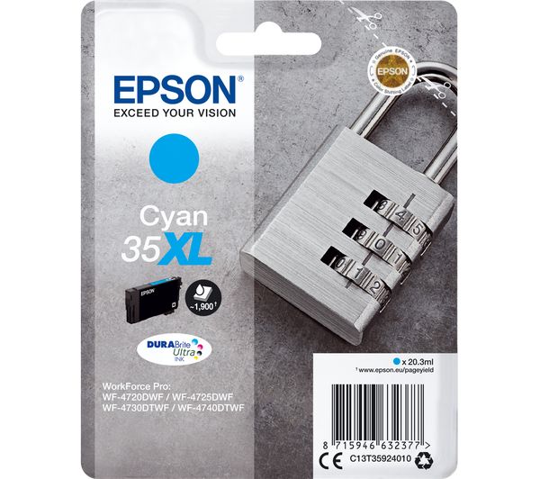EPSON 35 Padlock XL Cyan Ink Cartridge, Cyan