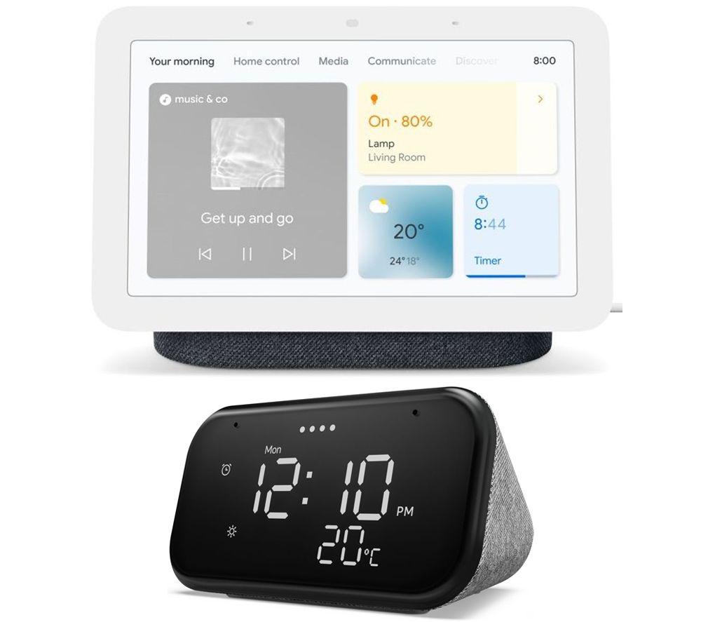 GOOGLE Nest Hub (2nd Gen) Charcoal Smart Display & Lenovo Smart Clock Essential Bundle