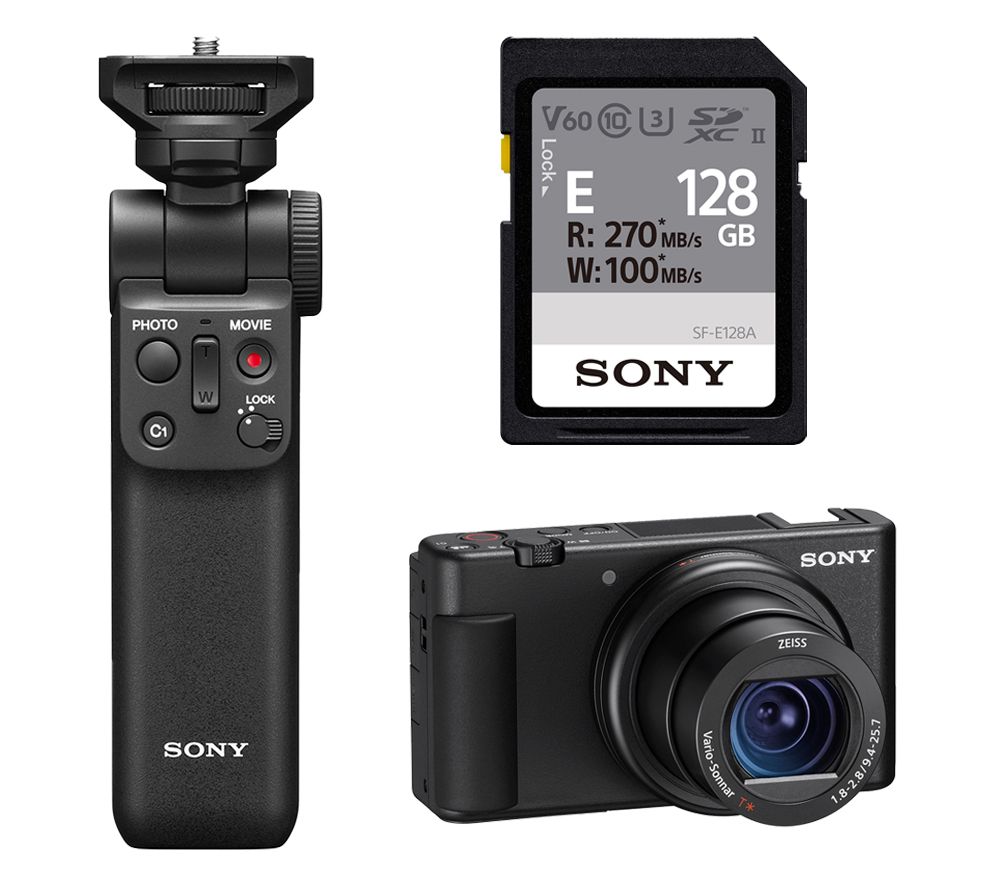 ZV-1 High Performance Compact Vlogging Camera, GP-VPT2BT Shooting Grip & SD Card Bundle
