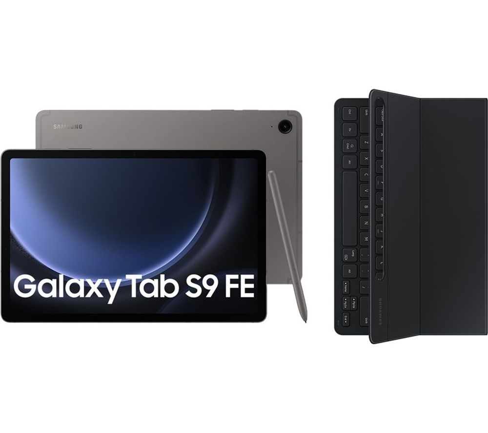 Galaxy Tab S9 FE 10.9" Tablet (128 GB, Grey) & Galaxy Tab S9 and S9 FE Slim Book Cover Keyboard Case Bundle