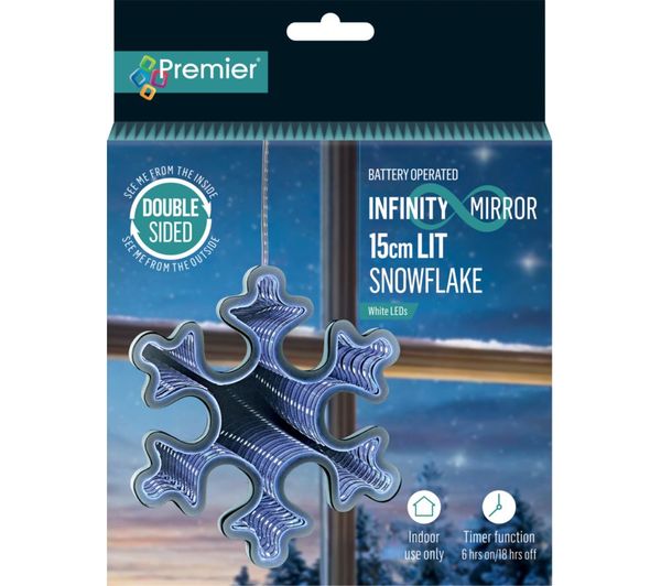 PREMIER Snowflake Hanging Infinity Mirror LED Light - 15 cm - - Currys ...