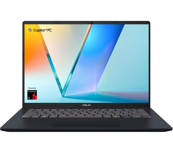 An image of ASUS Vivobook 14 X1407QA 14" Refurbished Laptop, Copilot+ PC - Snapdragon X, 512 GB SSD, Quiet Blue (Very Good Condition)