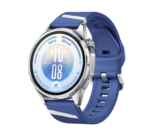 An image of HUAWEI Watch GT 7 - Silver with Blue Fluoroelastomer Strap, 46 mm