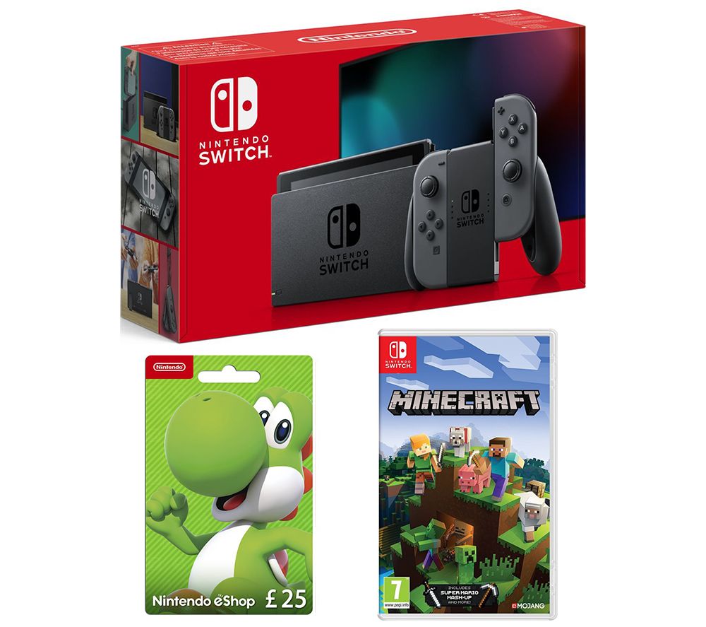 NINTENDO Switch Grey, Minecraft & eShop £25 Gift Card Bundle, Grey