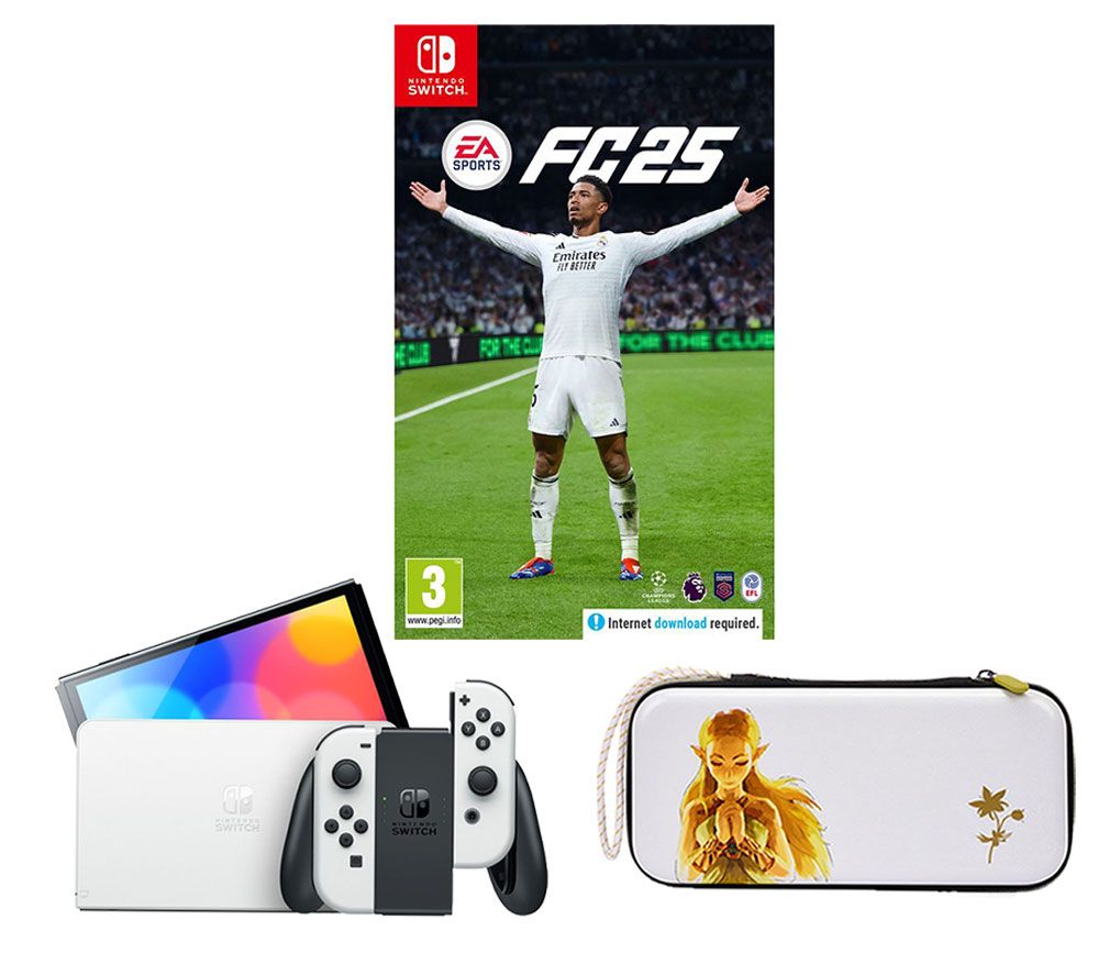 Switch OLED, EA Sports FC 25 & Princess Zelda Slim Travel Pro Nintendo Switch Case Bundle