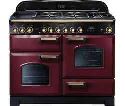 RANGEMASTER Classic Deluxe 110 Dual Fuel Range Cooker - Cranberry & Brass