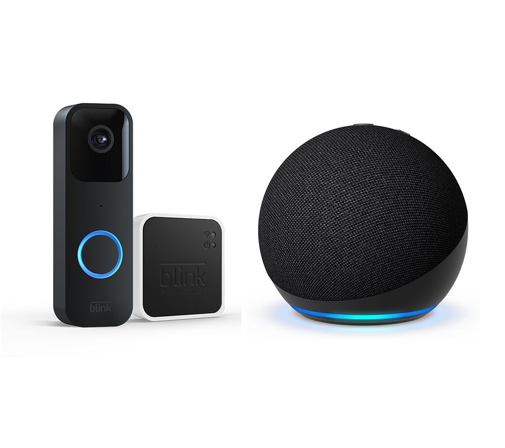 Blink Video Doorbell with Sync Module & Echo Dot (5th Gen) Smart Speaker with Alexa Bundle
