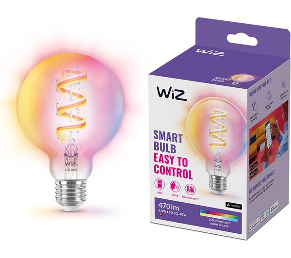 Image of WIZ Colour Filament Smart LED Light Bulb - E27, G95