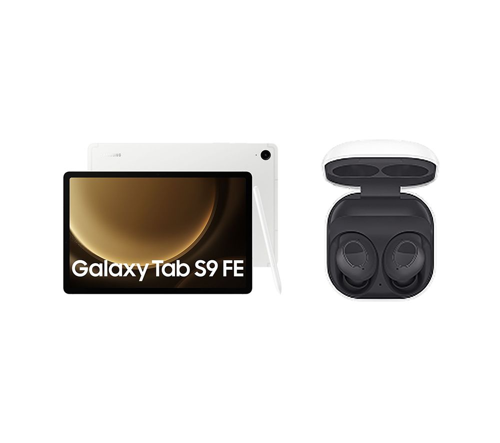 Galaxy Tab S9 FE 10.9" Tablet (256 GB, Silver) & Galaxy Buds FE Wireless Bluetooth Noise-Cancelling Earbuds Bundle