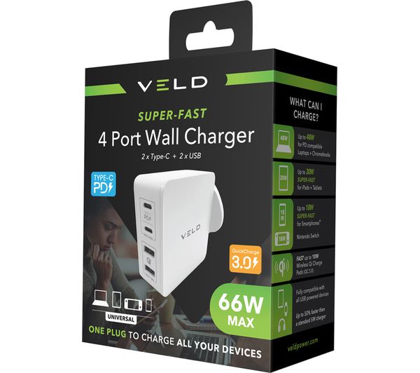 Buy VELD SuperFast VH66EW 4port USB Wall Charger Free Delivery Currys