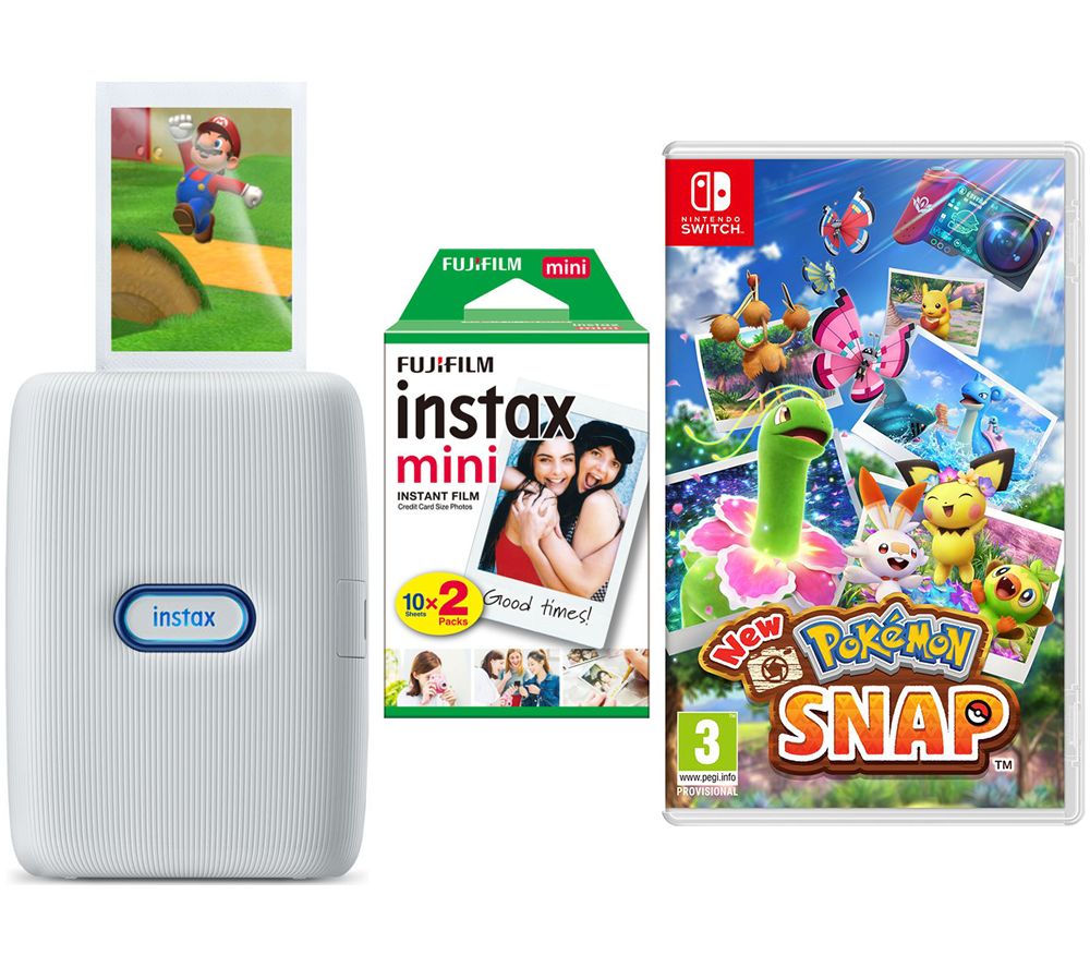 INSTAX mini Link Photo Printer Special Edition with Mini Film & Nintendo Switch New Pokémon Snap Bundle