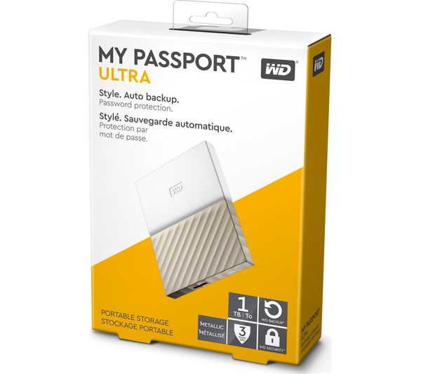 Wd My Passport Ultra Portable Hard Drive - 1 Tb, White & Gold Fast 