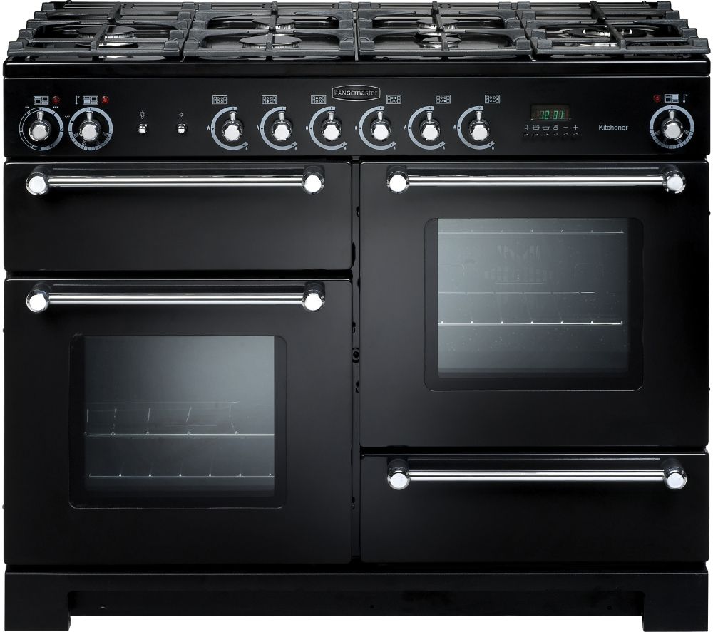 Rangemaster Kitchener 110 cm Dual Fuel Range Cooker – Black & Chrome, Black