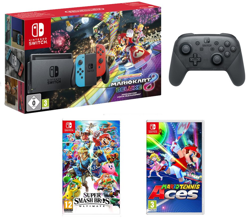 NINTENDO Switch, Mario Kart 8, Super Smash Bros. Ultimate, Mario Tennis Aces & Pro Controller, Neon review