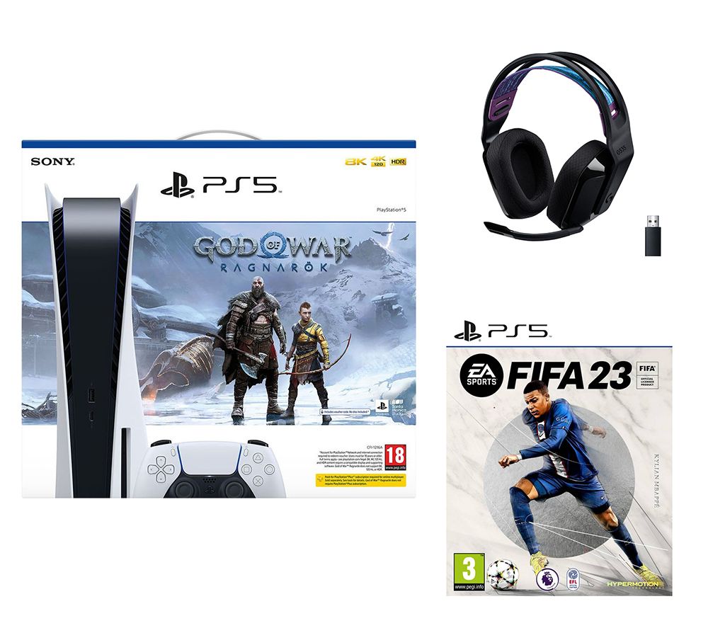 PlayStation 5 & God of War Ragnarök Bundle with Logitech G535 LIGHTSPEED Headset & FIFA 23