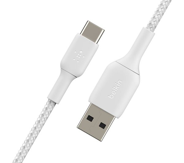 Image of BELKIN Braided USB Type-C to USB Type-A Cable - 3 m, White