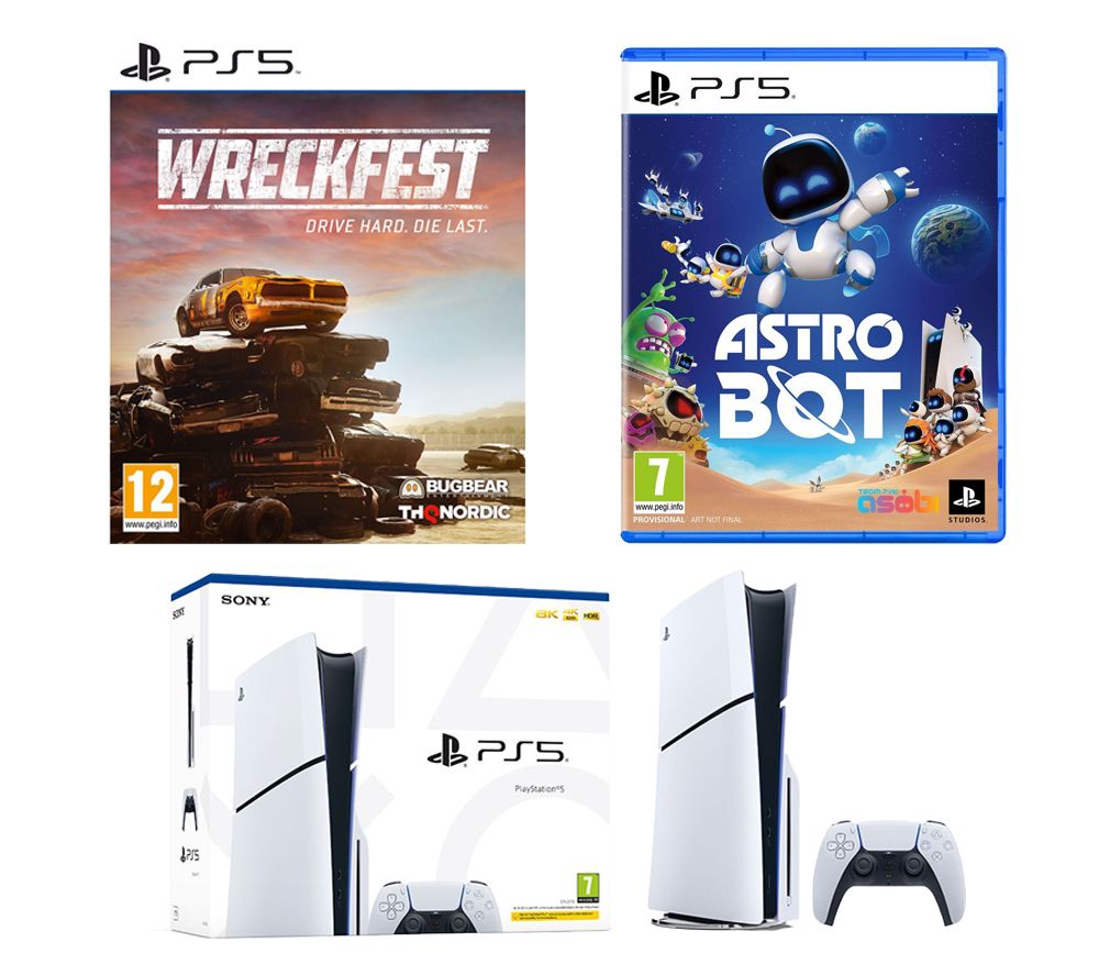 PlayStation 5 (Model Group - Slim), Astro Bot & Wreckfest Bundle – PS5