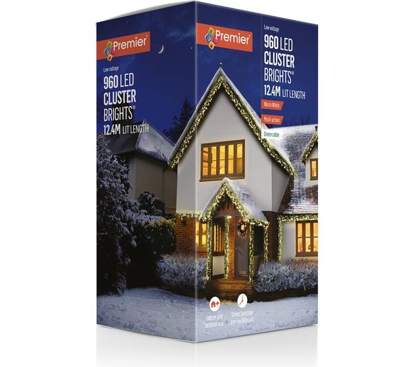 An image of PREMIER Cluster Brights 960 Warm White LED String Lights with Timer - 12.4 m
