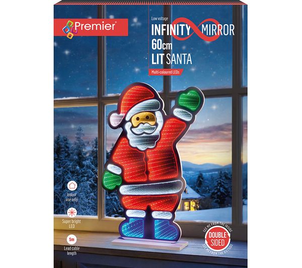 Premier Standing Waving Santa Infinity Mirror With Multicolour Leds 60 Cm