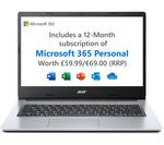 £269, ACER Aspire 1 14inch Laptop - Intel® Celeron™, 128 GB eMMC, Silver, Free Upgrade to Windows 11, Intel® Celeron® N4500 Processor, RAM: 4 GB / Storage: 128 GB eMMC, Battery life: Up to 8 hours, 1 year subscription to Microsoft 365, n/a