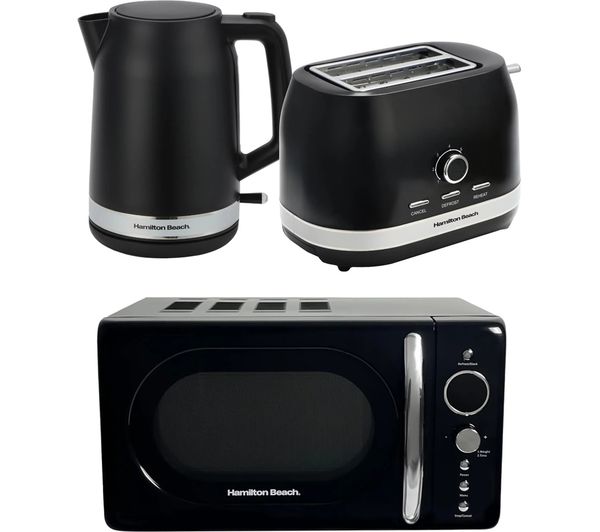 Hamilton Beach Ella Compact Solo Microwave Electric Kettle 2 Slice Toaster Set Black