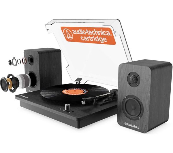 Oakcastle Tt200 Belt Drive Bluetooth Turntable With Bookshelf Speakers Black