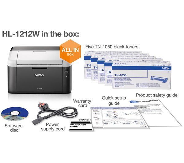 Antemano Ananiver perrito HL1212WVBZU1 - BROTHER HL-1212W All In Box Monochrome Wireless Laser Printer  Bundle - Currys Business